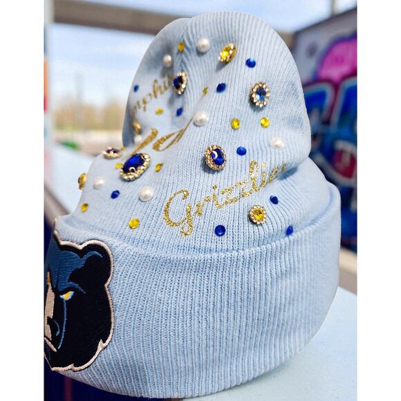 Memphis Grizzlies Beanie Blue design with 901, Rhinestone and Grizz Logo - Picture 6 of 7